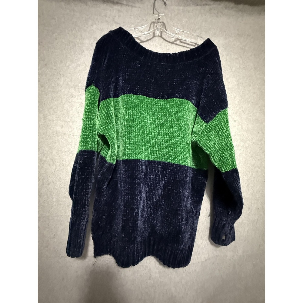OFFLINE By Aerie Sweater Womens Large Blue Chenille Stripe Crewneck Pullover